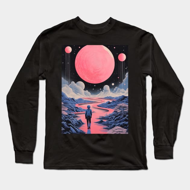 Solitary Person Gazing at the Celestial Night Sky Long Sleeve T-Shirt by Maverick Media